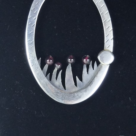 pendant, silver, garnets